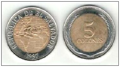 Moneda de Cinco Colones de 1997